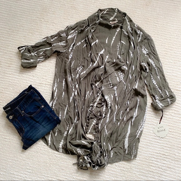 NWT Knox Rose olive tie dye open front top - Picture 11 of 11